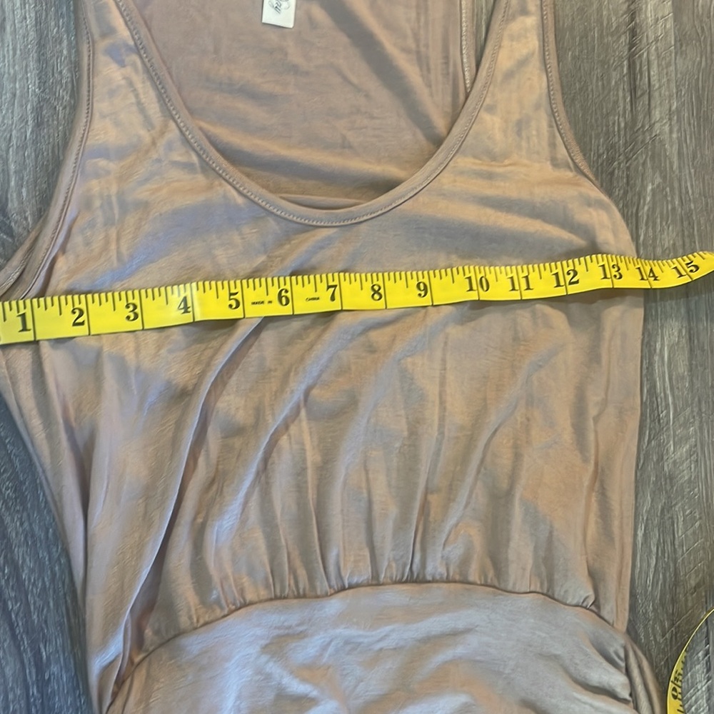 Tan,Fitted, ruched at sides sleeveless maxi dress, scoop neck,small - Picture 6 of 10